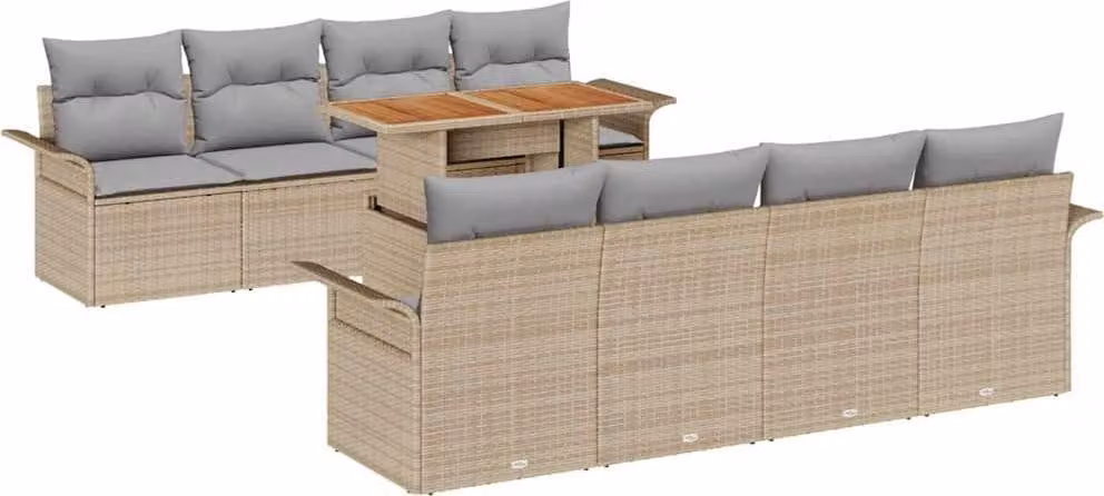Set Divano da Giardino 9 pcs Beige Poly Rattan