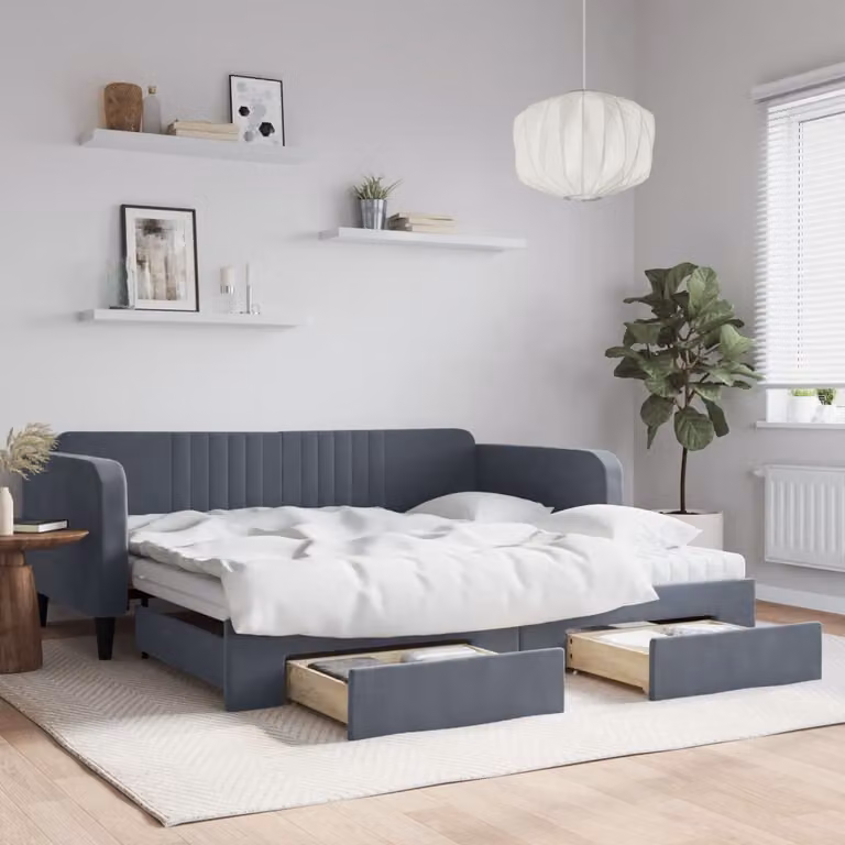 vidaXL Divano Letto con Cassetti in Velluto Grigio, L/P/H: 223 x 100 x 75 cm