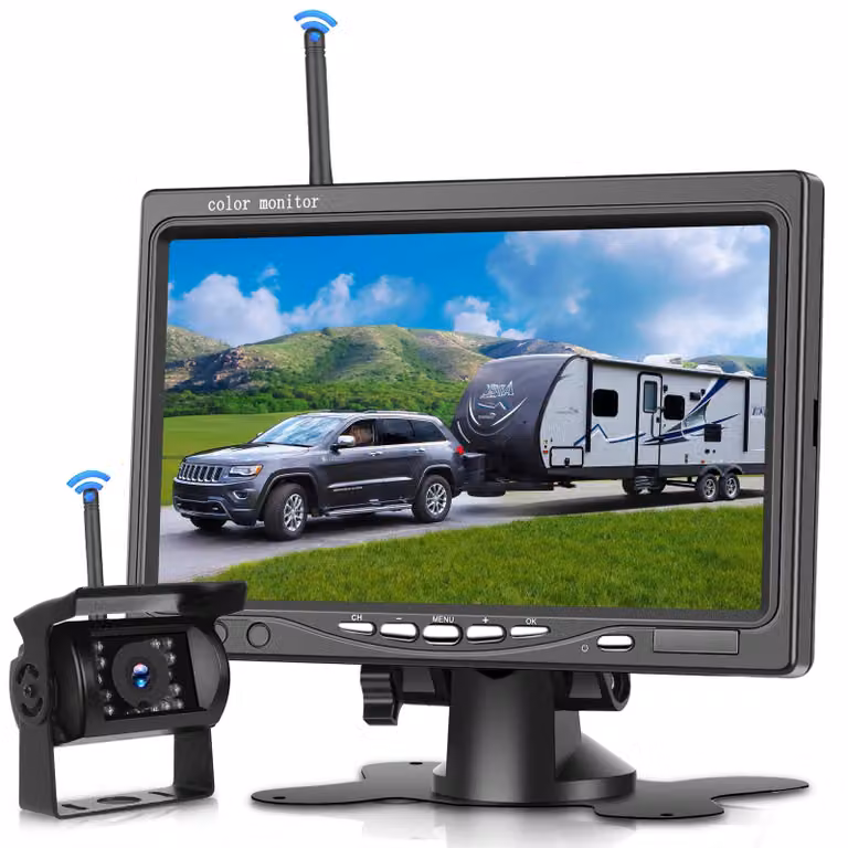 Telecamera per retromarcia wireless - Schermo da 7 pollici - Obiettivo grandangolare - Visione notturna - Adatta per camion, autobus e SUV
