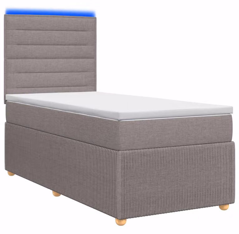 Letto boxspring LED con materasso Taupe 90 x 190 cm Tessuto