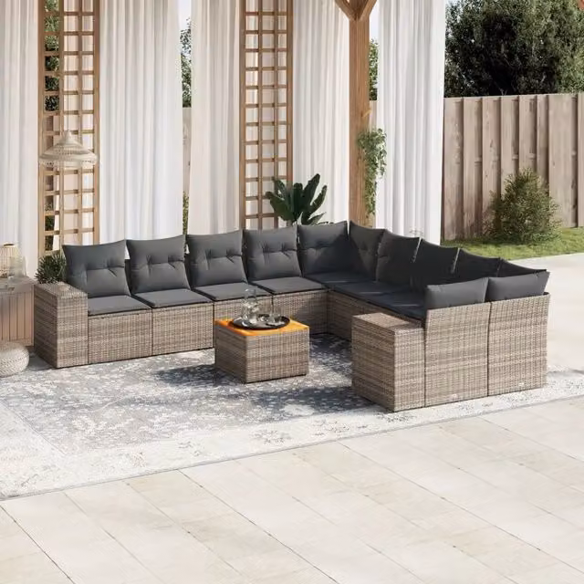 Set Divani da Giardino 11 pz con Cuscini in Polyrattan Grigio 3225640