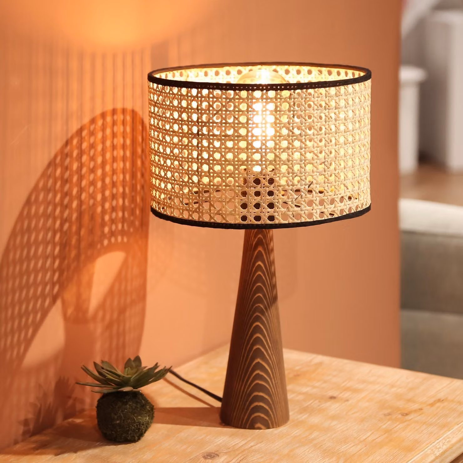 Opviq, AYD-3571,Lampada da tavolo, beige, CORPO IN LEGNO, 24 x 24 x 38 cm