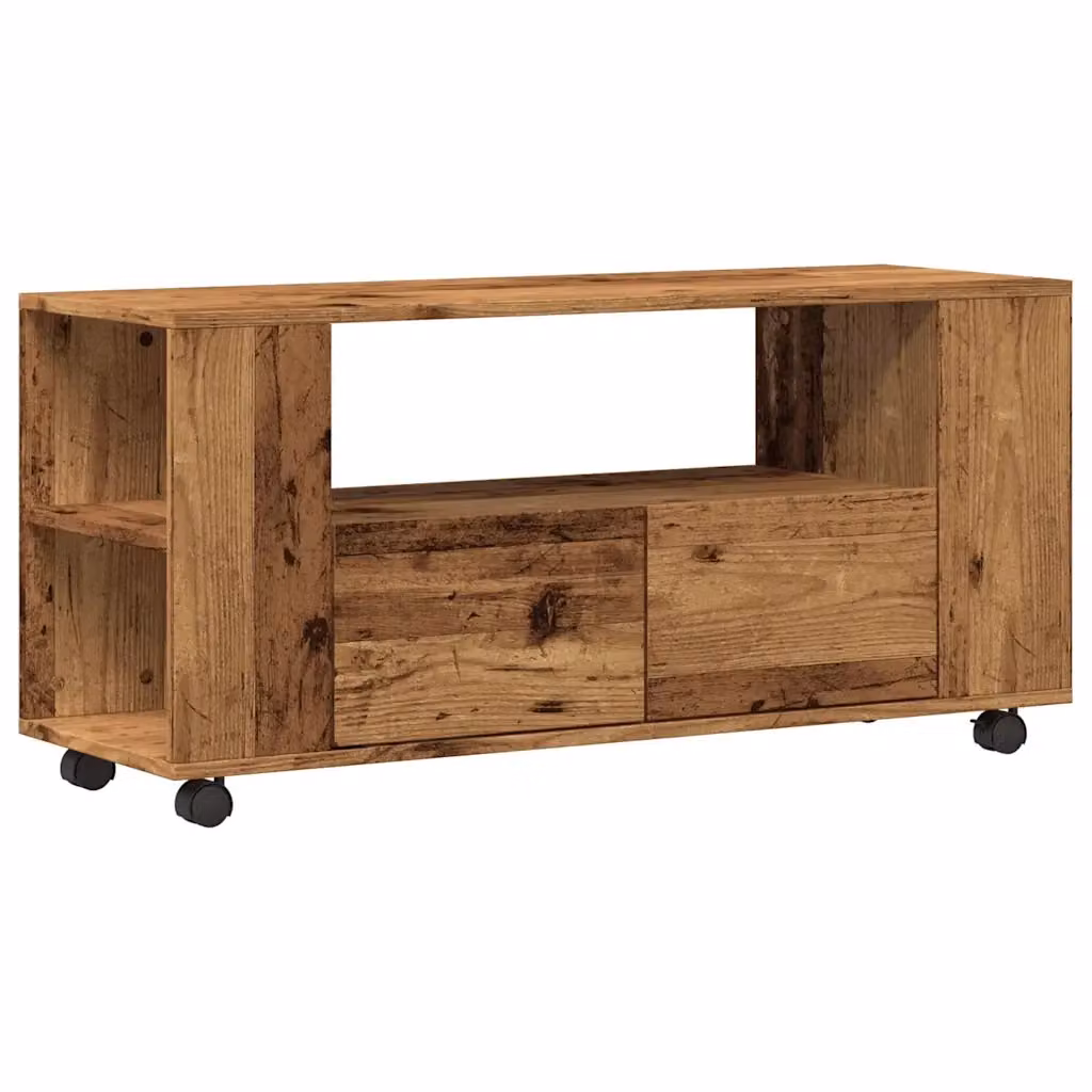 Mobile Porta TV con Ruote vidaXL in Legno Antico Marrone L: 102 cm, P: 34,5 cm, H: 43 cm – 2