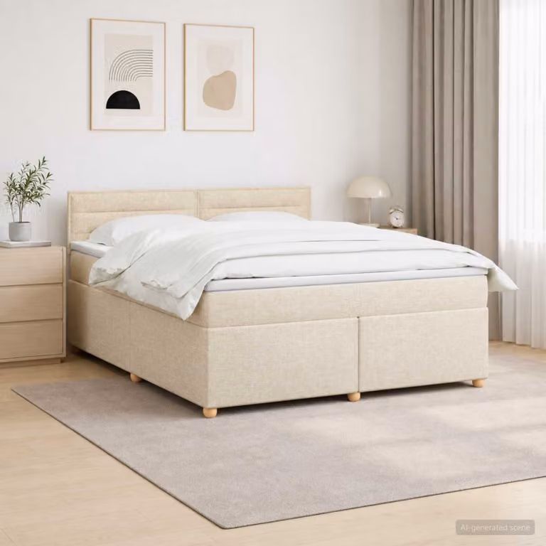 Letto box spring ibrido vidaXL con materasso a molle insacchettate e illuminazione sottostante, L/P: 160 x 200 cm, Beige