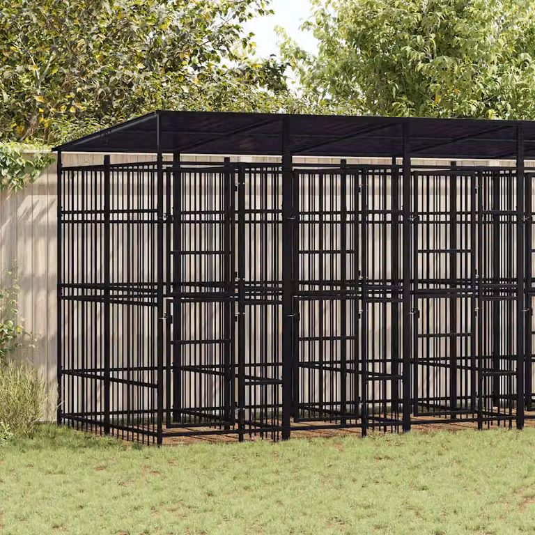 vidaXL Gabbia per cani da esterno in metallo nero con tetto impermeabile