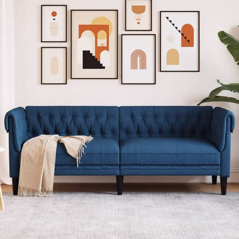 Maison Exclusive - Divano Chesterfield a 3 posti, colore blu, rivestito in tessuto