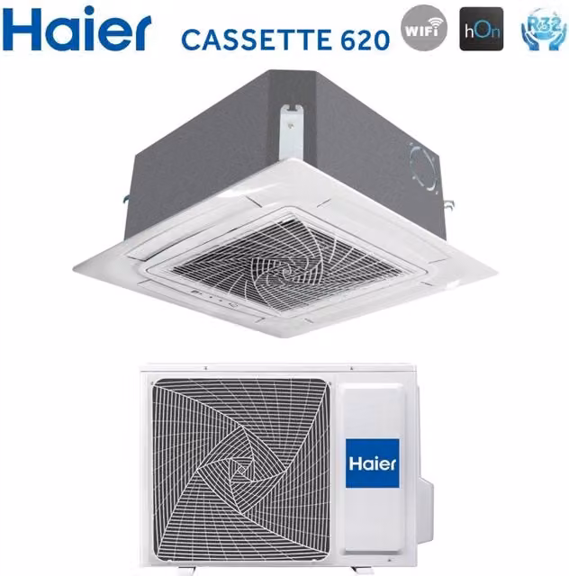 Climatizzatore Condizionatore Haier Serie Cassette620 a 4 Vie Inverter 18000 Btu AB50S2SC2FA(H) R-32 Bianco con Wi-Fi Integrato e Pannello Incluso