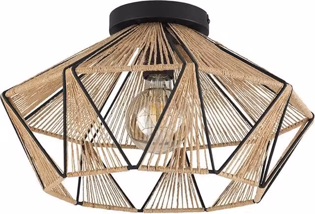 Plafoniera Contemporanea Eglo Adwickle in Metallo Nero e Tessuto Beige con Attacco E27