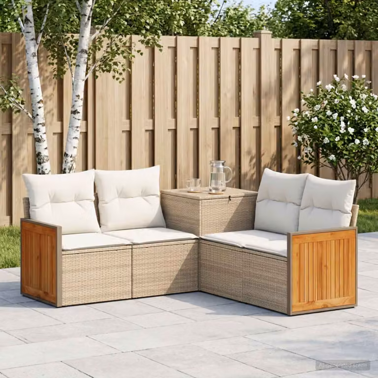 Set di divani da giardino vidaXL a forma di L, 5 pezzi, Beige e Bianco Crema, con struttura in acciaio e cuscini inclusi