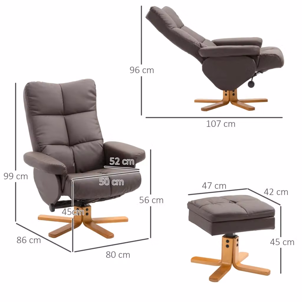 Poltrona relax girevole WISHDOR con poggiapiedi e vano contenitore, schienale reclinabile, struttura in legno, marrone – 2