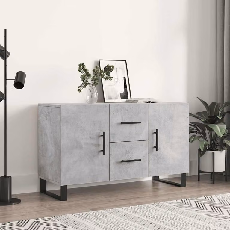 Credenza moderna vidaXL in legno multistrato e metallo, colore grigio cemento, L 100 x P 36 x H 60 cm