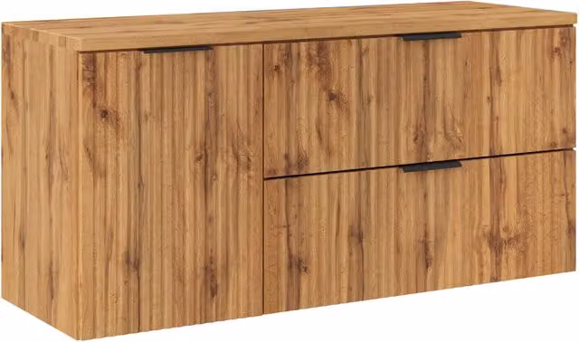 Set mobili bagno 120 cm con piano e mobile con cesto portabiancheria Adel Oak 120 x 1401 x 46 cm