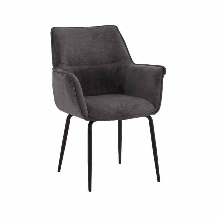 Set di sedie SHERMAN OAKS in tessuto grigio e gambe in metallo nero, con braccioli
