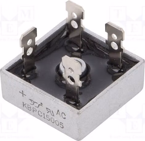 1x Raddrizzatore a ponte monofase: If: 15A, Umax: 50V, Ifsm: 300A, modello KBPC15005, monofase