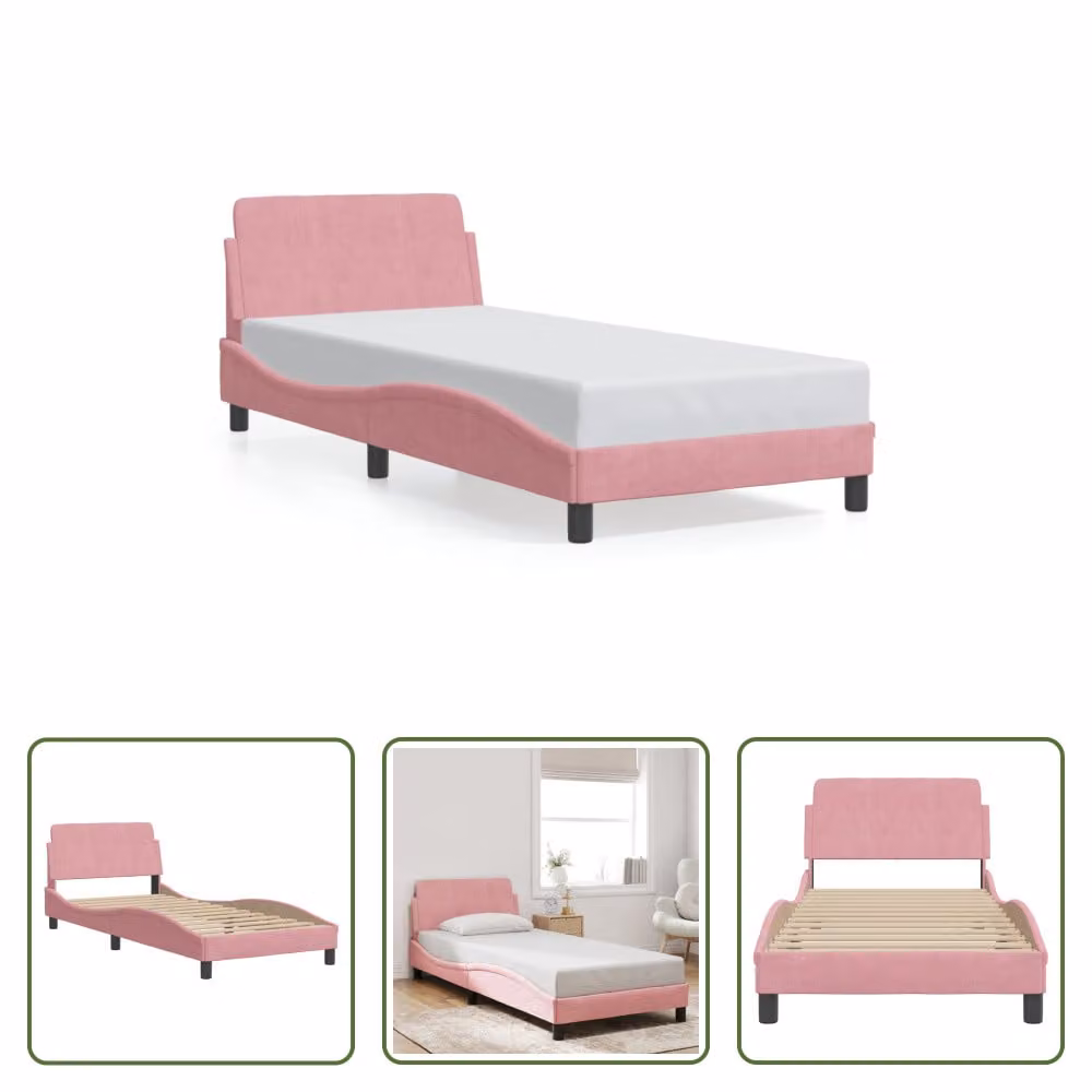 The Living Store Struttura letto con testiera rosa 90x190 cm in velluto