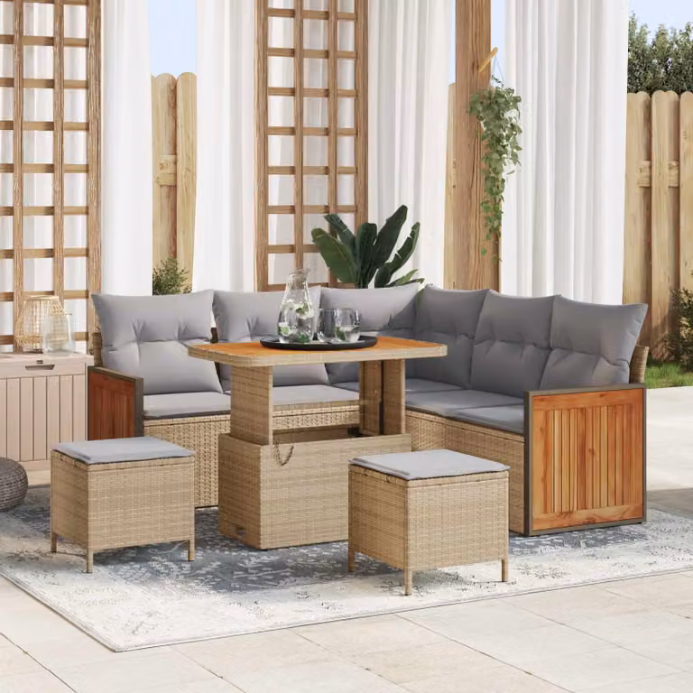 Set Divano da Giardino vidaXL 8 Posti a Forma di L con Cuscini Beige e Grigio