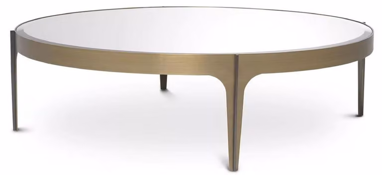 Tavolino Casa Padrino ottone / bronzo Ø 124 x H. 34,5 cm - Tavolino da salotto rotondo in acciaio inox con piano in vetro a specchio - Mobili da salotto