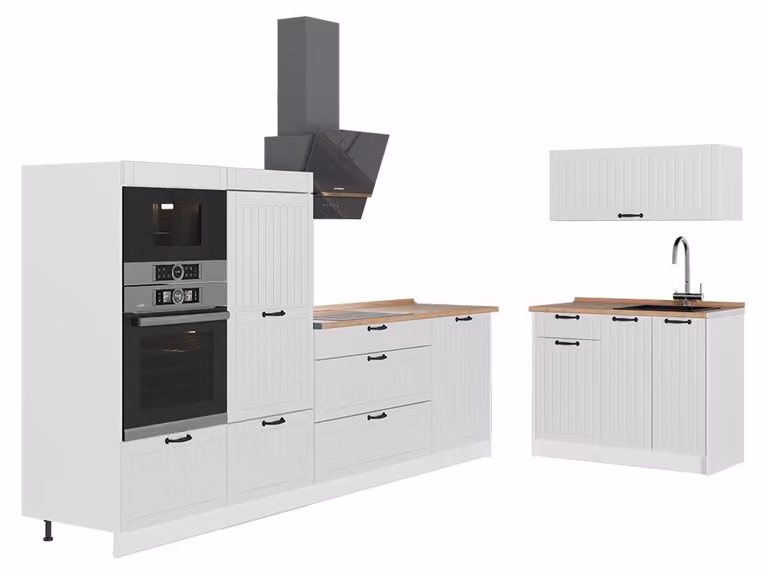 Cucina Vicco Fame-Line Bianco rustico/Bianco 380 cm, PL Rovere, Model 64145