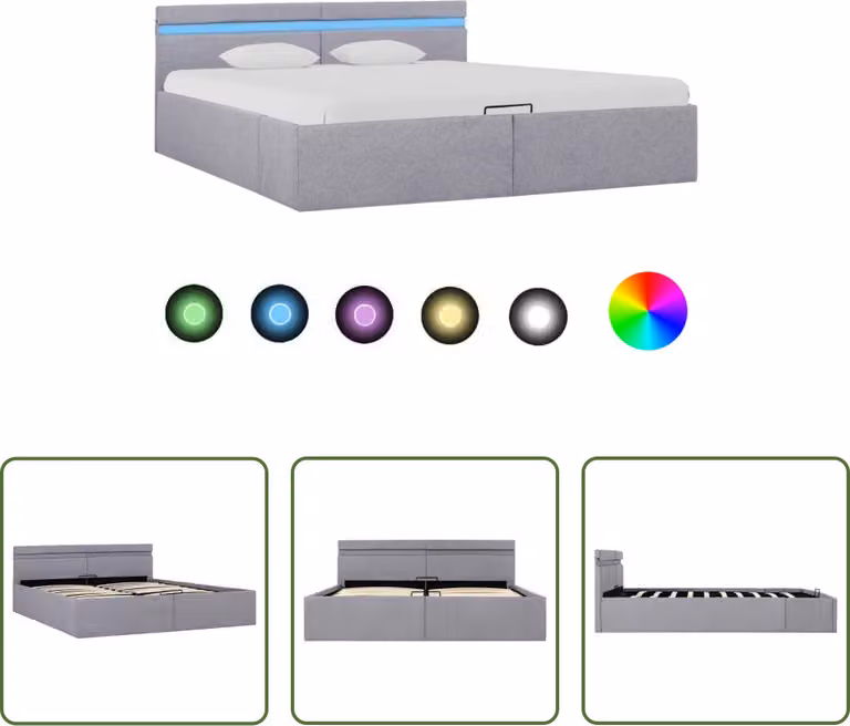 The Living Store Letto con rete Idraulica LED Tessuto grigio chiaro 160x200 cm
