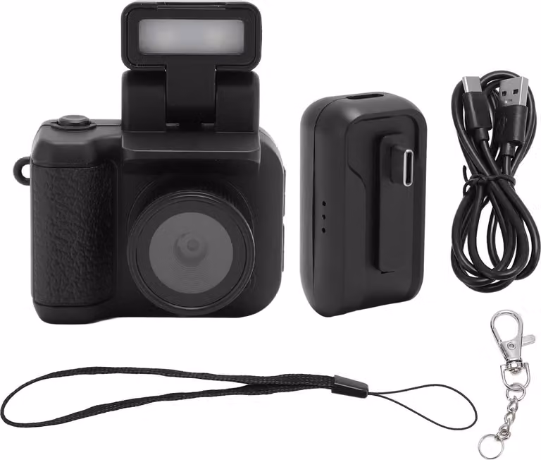 Piccola fotocamera digitale 1080p HD con schermo da 1,44 pollici registrazione loop per auto OTG pollice con flash flip-up portachiavi per i viaggi