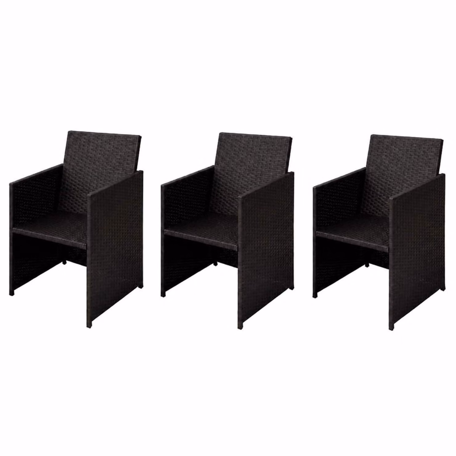 Set di 3 sedie da giardino moderne vidaXL in polyrattan marrone con cuscini e braccioli