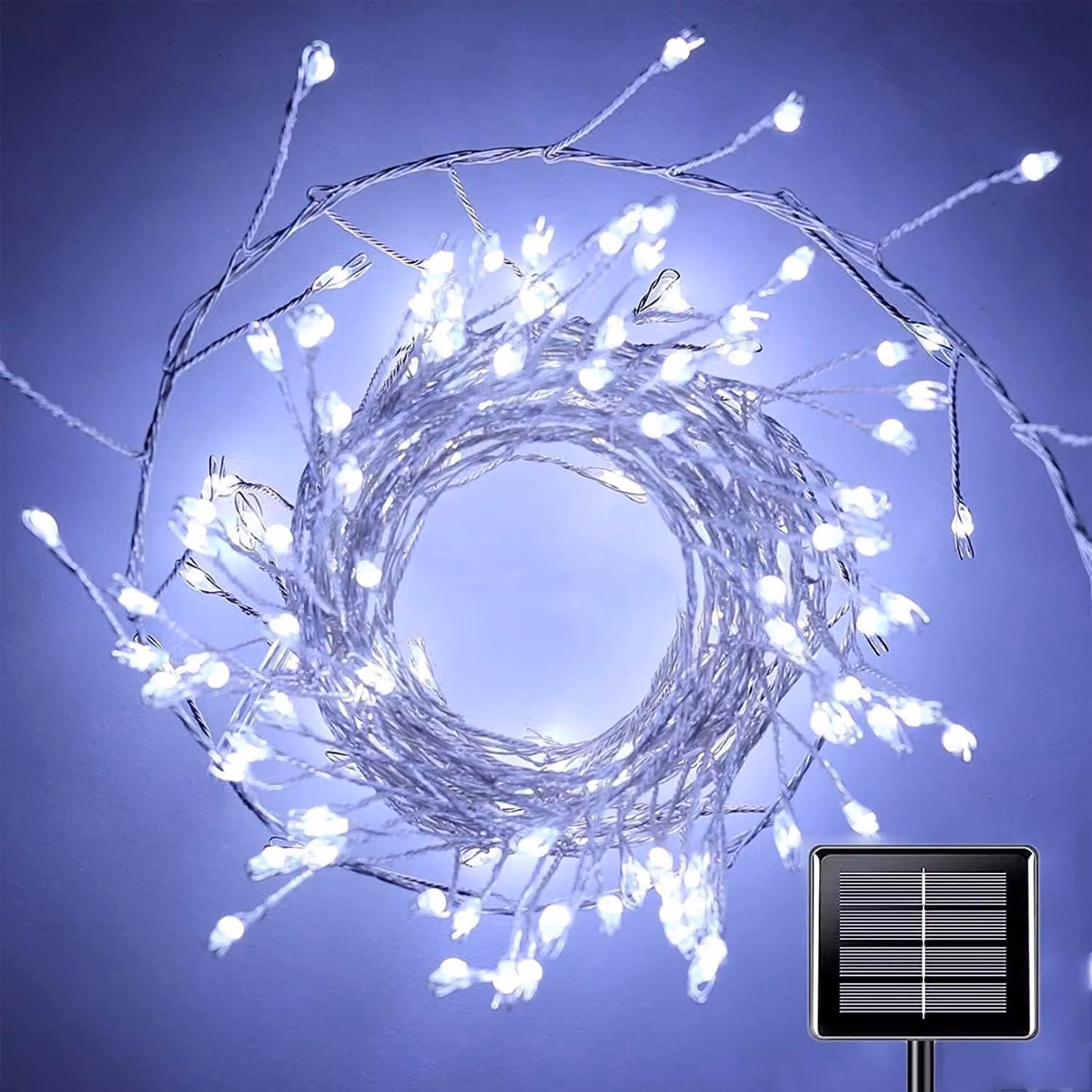 Luci decorative solari a LED, 300 LED, 9 metri, luce bianca calda, 8 modalità