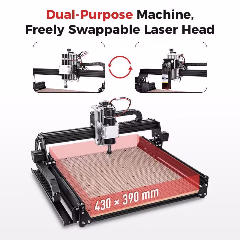 Fresatrice CNC multifunzione con laser da 40W e mandrino da 500W, ideale per incisione e taglio
