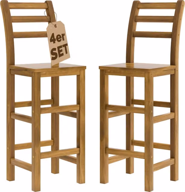 Set di 4 sgabelli da bar Casaria in legno di acacia color marrone rustico H 75 cm, L 40 cm, P 35,5 cm – 1
