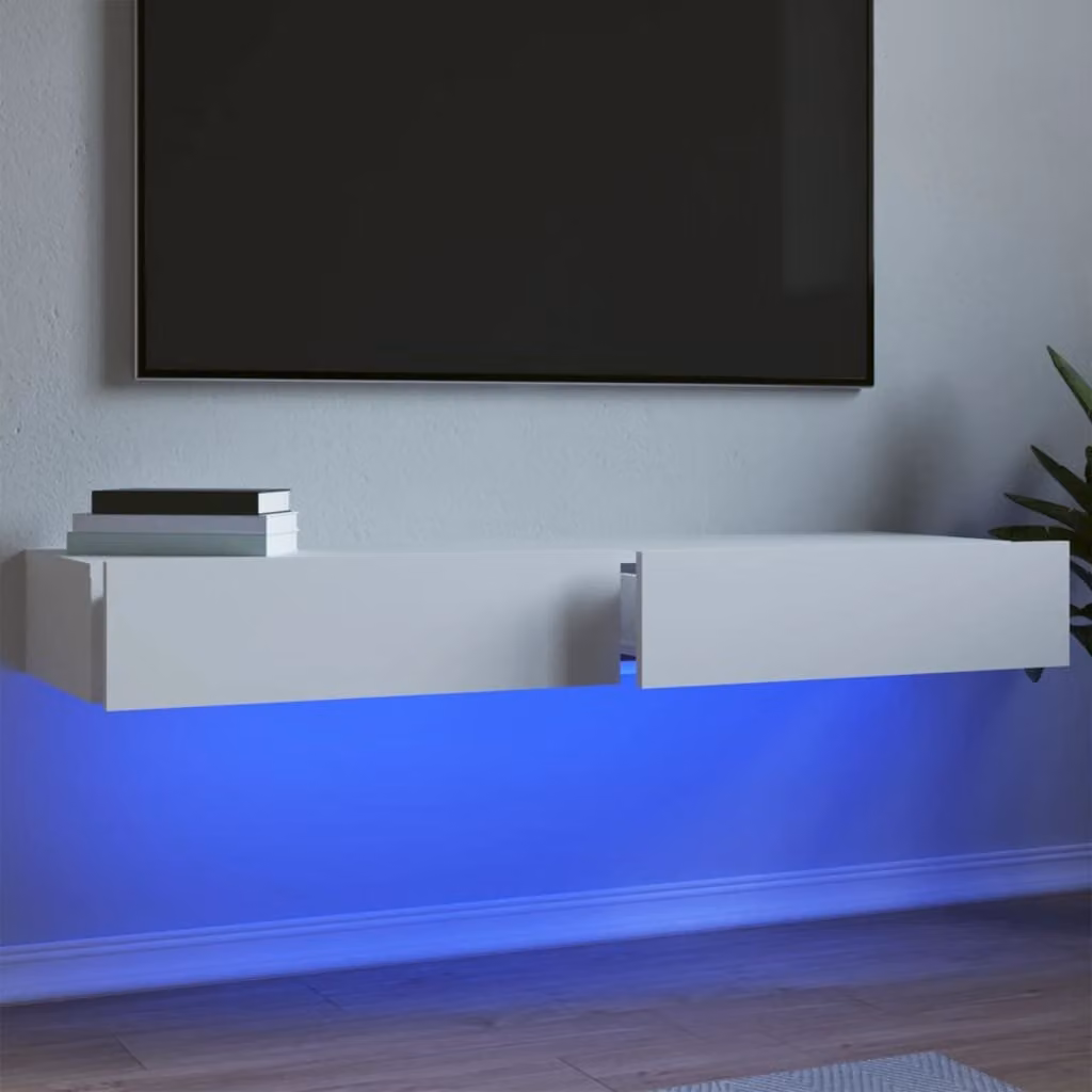 Set di 2 mobili porta TV moderni vidaXL con luci LED integrate, bianchi, L 120 cm x P 35 cm x H 15,5 cm