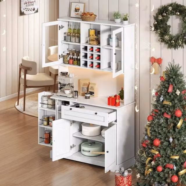 Credenza e madia con LED a colori, 5 ante e 1 cassetto, ripiani regolabili, per cucina e soggiorno, 180 × 105 × 40 cm