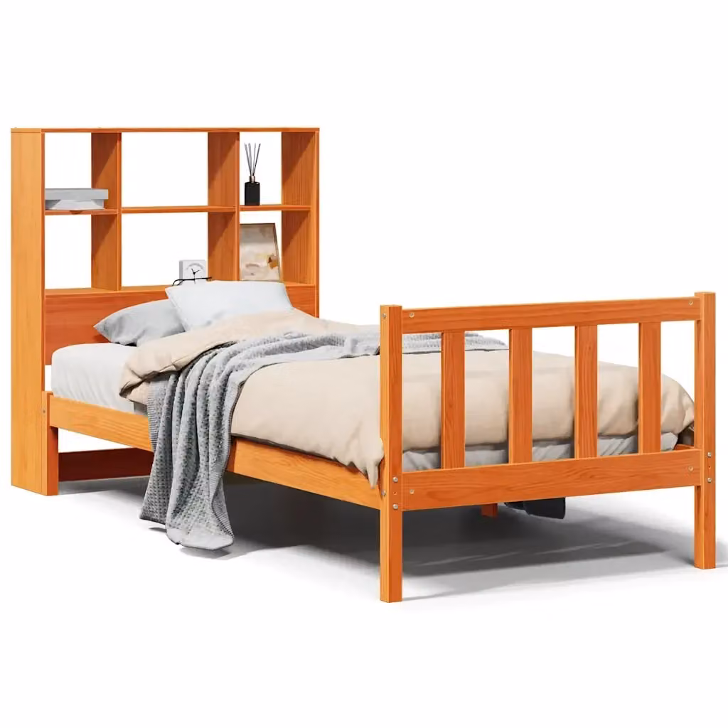 Letto Libreria VIDAXL in Legno di Pino Marrone Cera con Ripiani Laterali L/P/H: 228.5 x 100 x 110 cm – 2