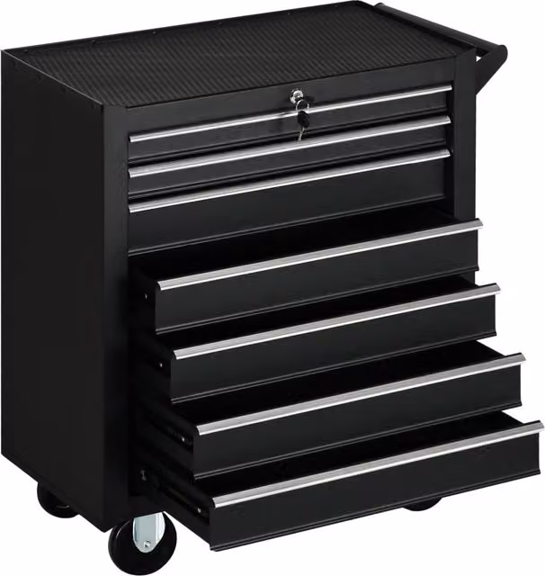 Carrello Porta Utensili da Officina GIORDANOSHOP con 7 Cassetti in Acciaio e Serratura con Chiavi, Nero, L: 69 cm, P: 33 cm, H: 75 cm