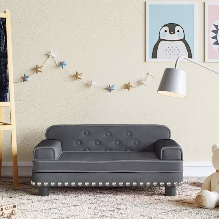 vidaXL Divano per Bambini in Velluto Grigio L: 70 cm, P: 45 cm, H: 30 cm