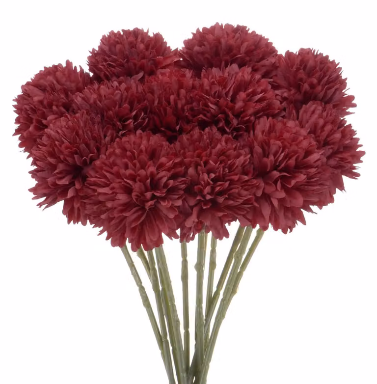 M METERXITY, confezione da 12 crisantemi artificiali, fiori artificiali a forma di sfera, altezza 28 cm, bouquet di seta da 11 pollici, fiori artificiali dal tocco realistico, ideali per la casa, matrimoni, Natale o feste [Bordeaux]