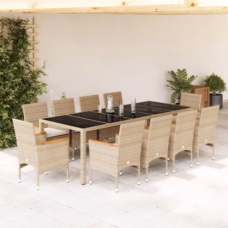 Maison Exclusive - Set da Pranzo da Giardino 11 pz con Cuscini Polyrattan e Vetro