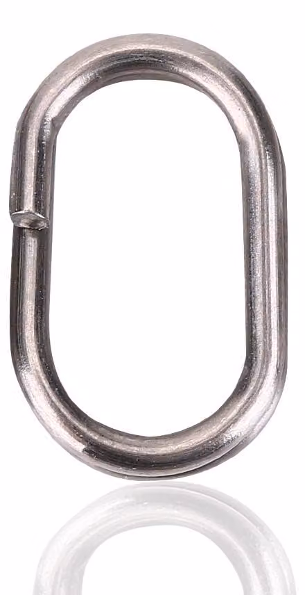 100 anelli a fessura ovali in acciaio inossidabile con chiusura a scatto girevole per attrezzatura da pesca (8 x 13 mm)