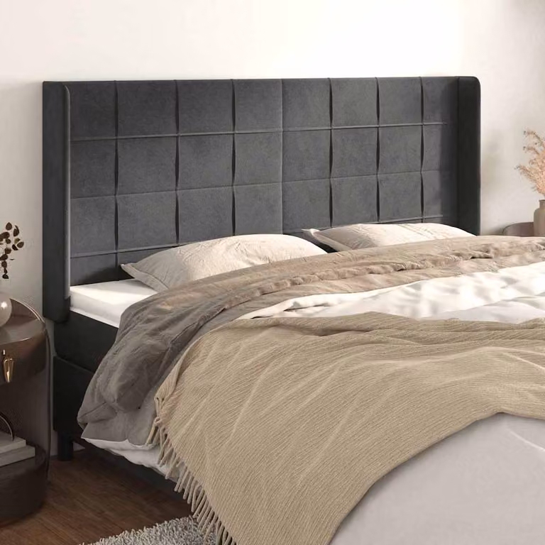 Testiera ad orecchio vidaXL in velluto grigio con struttura in legno L: 163 cm, P: 16 cm, H: 118/128 cm