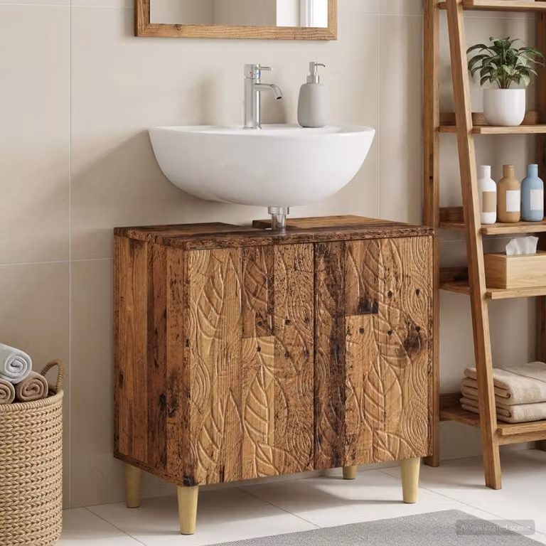 Armadio per lavabo da bagno vidaXL DELFT in legno marrone antico con ante a battente