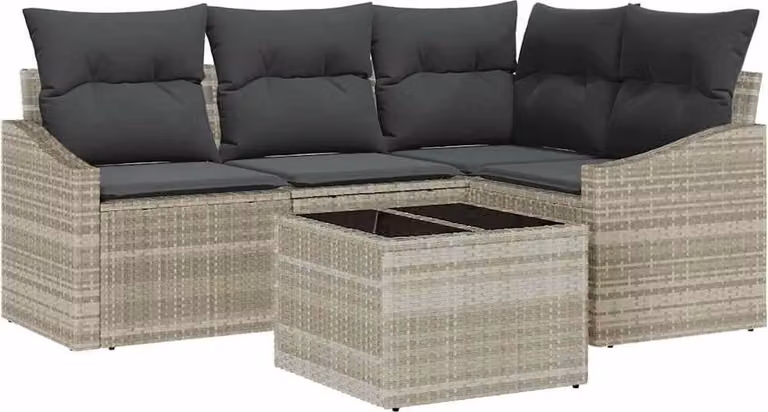 Set di divani con cuscino 5 pcs Grigio chiaro polyrattan