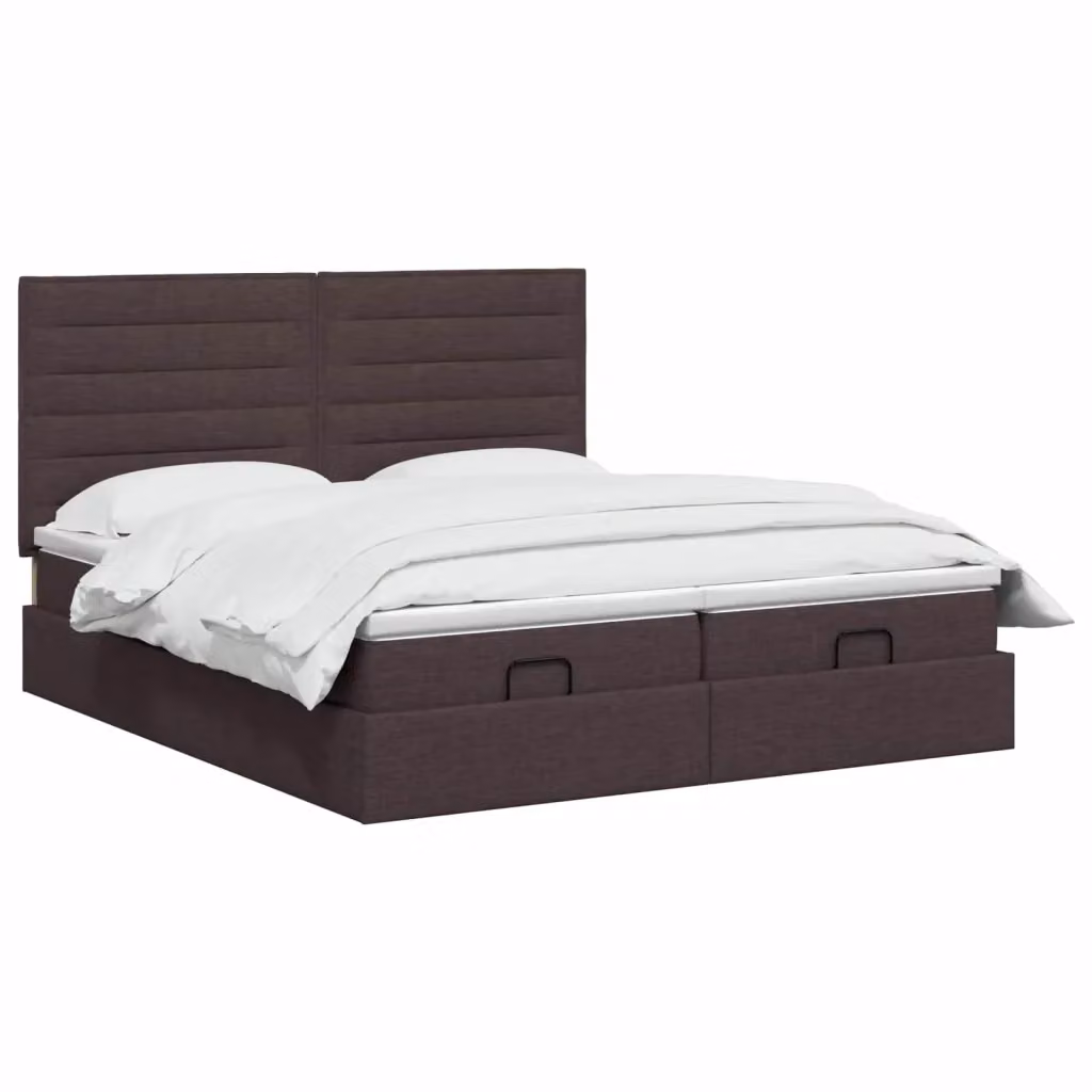 Letto ottomano con materasso vidaXL in tessuto marrone e bianco L/P/H: 200 x 200 x 88 cm – 2