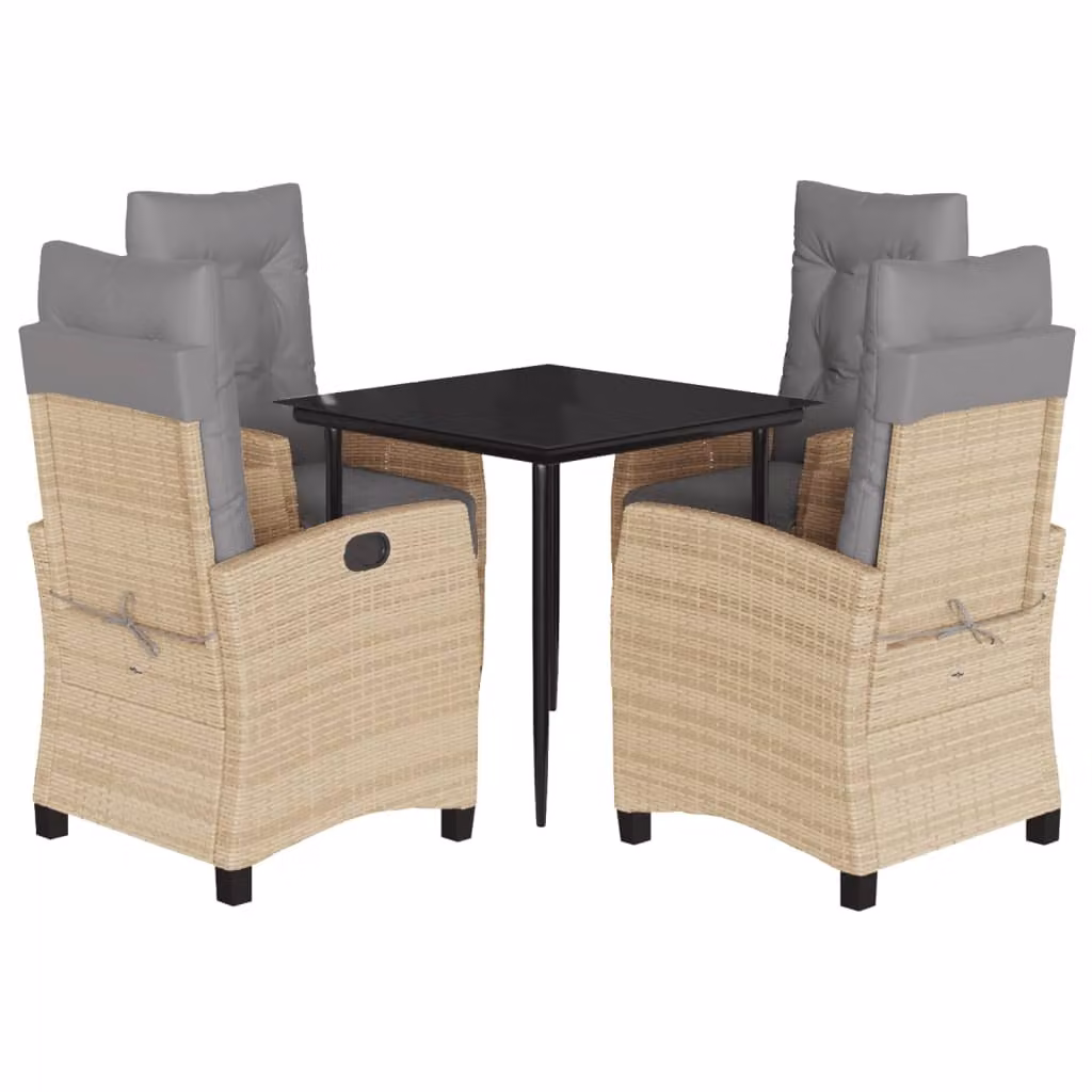 Set Pranzo da Giardino 5 pz con Cuscini Beige Misto Polyrattan