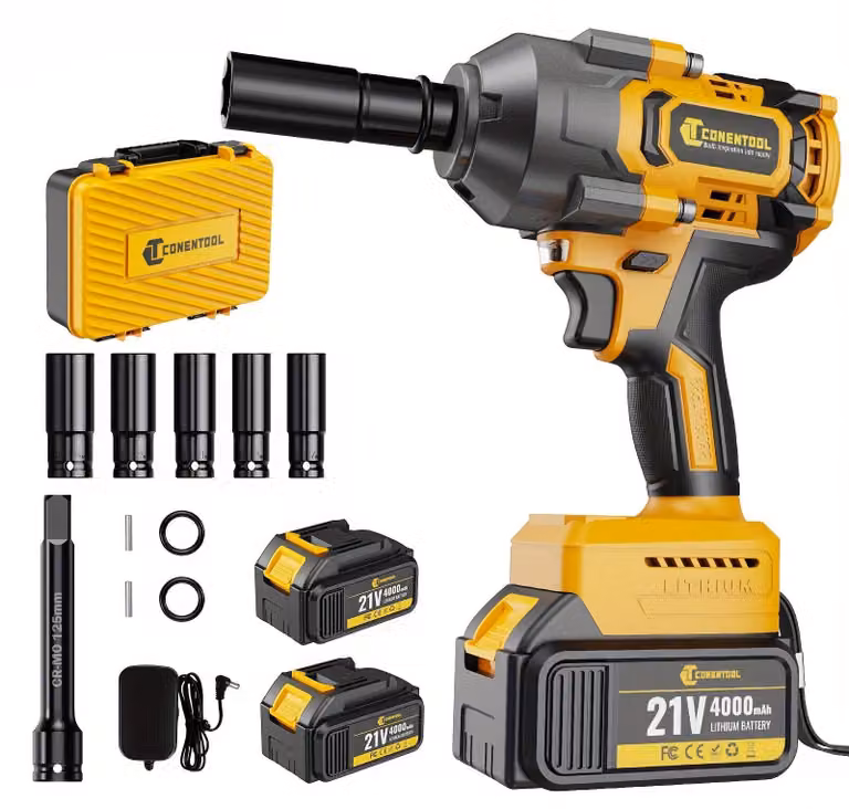 Chiave a percussione wireless da 21V, con coppia di 1000 Nm, motore brushless, 2 batterie e caricabatterie rapido