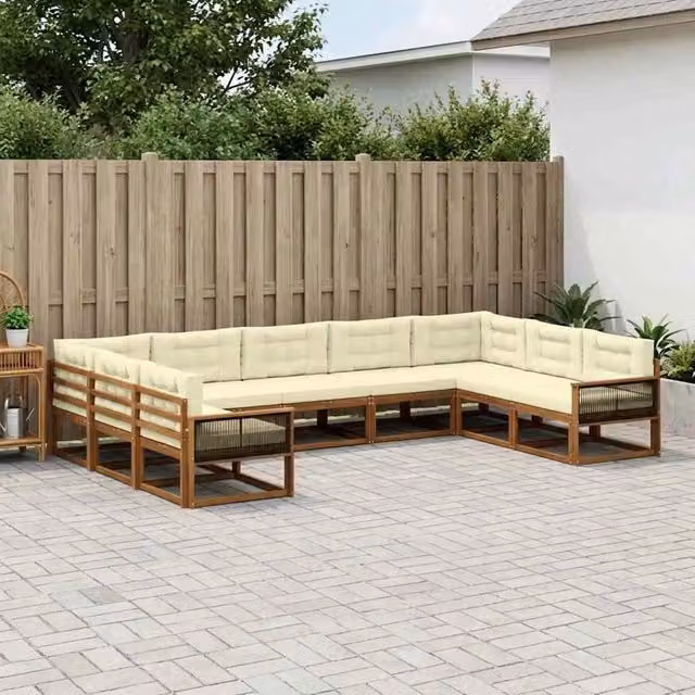 Set di divani da esterno 9 pz Naturale e Crema 3382883