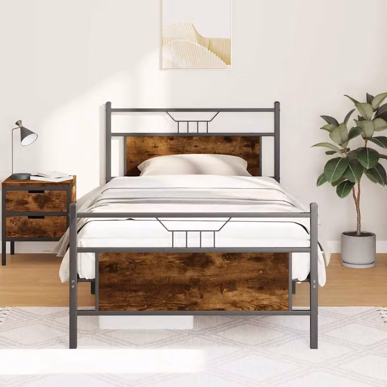 Giroletto senza materasso vidaXL in rovere fumo e metallo, L: 113 cm, P: 207 cm, H: 91,5 cm