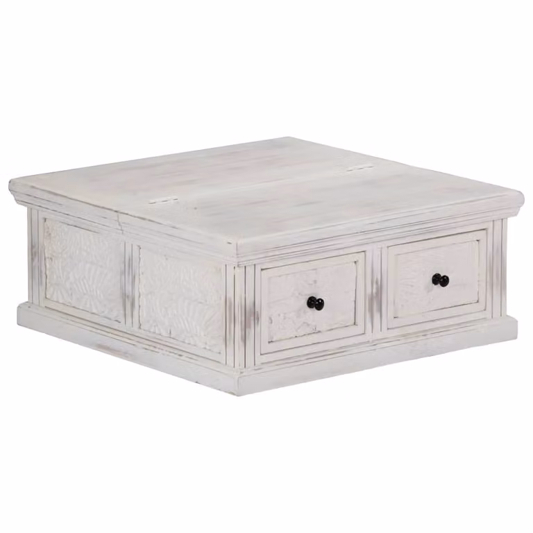 The Living Store tavolino bianco 70x70x30 cm in legno massiccio di mango