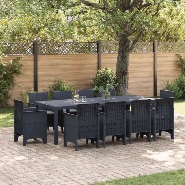 vidaXL Set da Pranzo per Giardino e Terrazzo in Polyrattan 11 Pezzi Antracite – 1