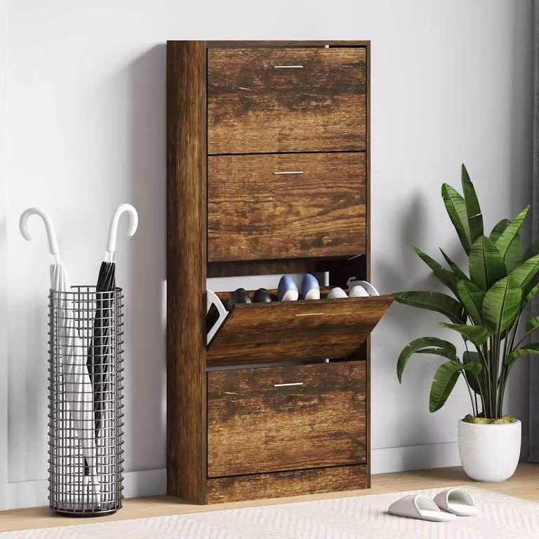 Scarpiera moderna vidaXL in legno rovere color marrone con scomparti basculanti L: 63 cm, P: 24 cm, H: 147 cm