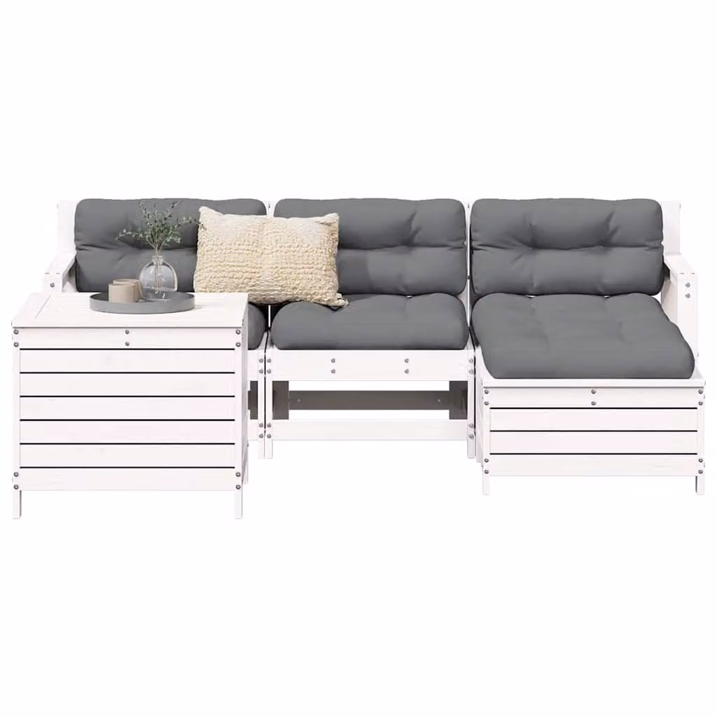 vidaXL Set Salotto da Giardino 5 pz in Legno di Pino Bianco con Cuscini e Design a L