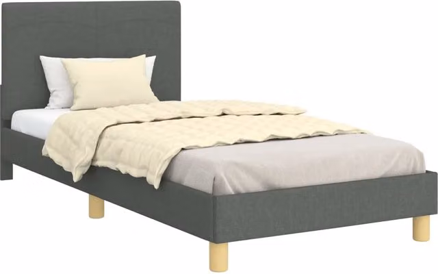 Letto moderno per bambini DESIGN IN in tessuto grigio con ripiani laterali L/P/H: 198 x 94 x 90 cm