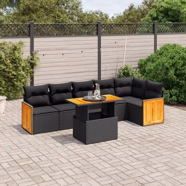Set Divani da Giardino con Cuscini 7pz Nero Polyrattan 3273967